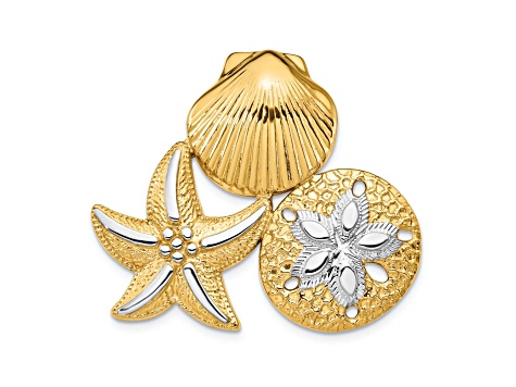 14K Two-tone Gold Textured Scallop, Starfish and Sand Dollar Slide