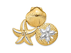 14K Two-tone Gold Textured Scallop, Starfish and Sand Dollar Slide