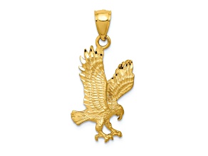 14k Yellow Gold Satin and Diamond-Cut Eagle Pendant