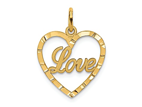14k Yellow Gold Love Diamond-Cut Heart Pendant