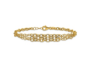 14K Yellow Gold Polished and Textured 3 Layer Fancy with 0.5-inch Ext. Bracelet