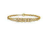 14K Yellow Gold Polished and Textured 3 Layer Fancy with 0.5-inch Ext. Bracelet