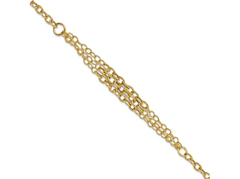 14K Yellow Gold Polished and Textured 3 Layer Fancy with 0.5-inch Ext. Bracelet