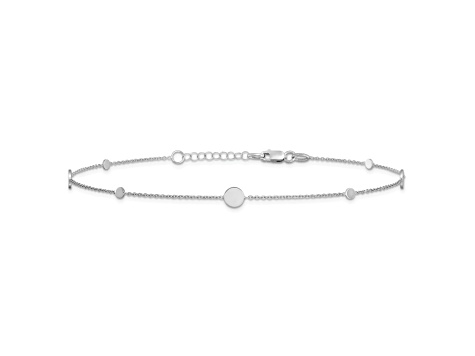 14K White Gold Polished Disc with 1-inch Extension Anklet