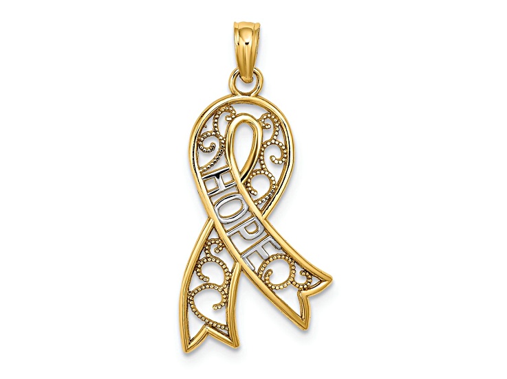 14k Two-tone Gold Filigree Ribbon HOPE Charm