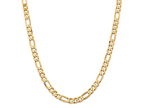 14K Yellow Gold 7.5mm Flat Figaro Chain Necklace