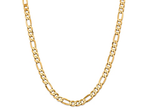 14K Yellow Gold 7.5mm Flat Figaro Chain Necklace