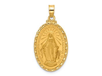 Picture of 14k Yellow Gold Satin and Polished Miraculous Medal Oval Solid Pendant