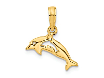 Picture of 14k Yellow Gold Polished Dolphin with Cut-Out Baby Dolphin Pendant