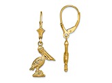 14k Yellow Gold 3D and Textured Pelican Standing Dangle Earrings