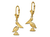 14k Yellow Gold 3D and Textured Pelican Standing Dangle Earrings