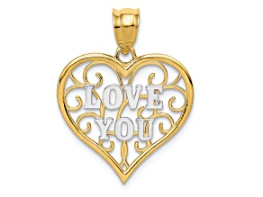 14k Two-tone Gold Polished Filigree Love You Pendant