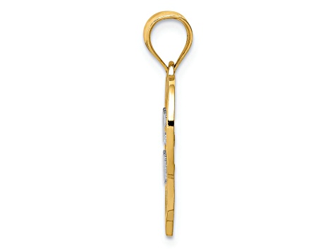 14k Two-tone Gold Polished Filigree Love You Pendant