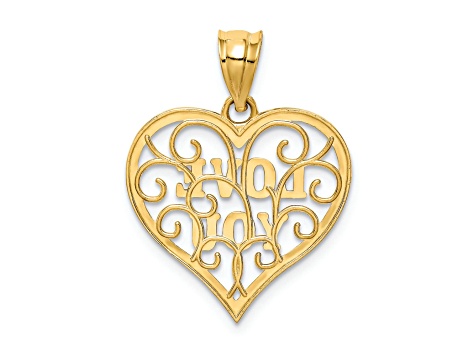 14k Two-tone Gold Polished Filigree Love You Pendant