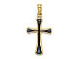 14k Yellow Gold Blue Enameled Tapered Cross Charm