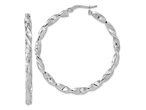 Rhodium Over 14k White Gold 1 11/16" Polished and Textured Twisted Hoop Earrings
