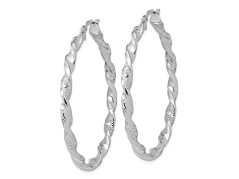 Rhodium Over 14k White Gold 1 11/16" Polished and Textured Twisted Hoop Earrings