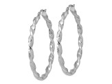 Rhodium Over 14k White Gold 1 11/16" Polished and Textured Twisted Hoop Earrings