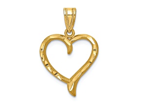 14k Yellow Gold Textured and Diamond-Cut Heart Pendant