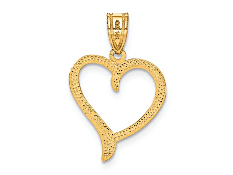 14k Yellow Gold Textured and Diamond-Cut Heart Pendant