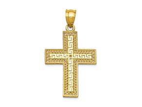 14k Yellow Gold Textured Greek Filigree Cross Pendant