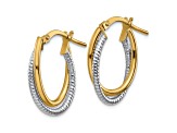 14k Yellow Gold and 14k White Gold Polished/Textured 11/16" Double Oval Hoop Earrings