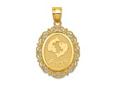 14k Yellow Gold Solid Satin, Polished and Textured Pisces Zodiac Oval Pendant