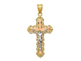 14K Yellow, White and Rose Gold Diamond-cut Crucifix Pendant