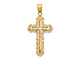 14K Yellow, White and Rose Gold Diamond-cut Crucifix Pendant