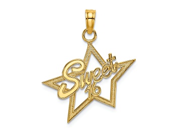 Picture of 14k Yellow Gold Textured Sweet 16 Charm