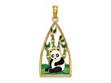 14k Yellow Gold Enamel Panda Bear and Bamboo Pendant