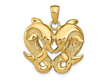 Picture of 14k Yellow Gold Textured Dolphins Pendant
