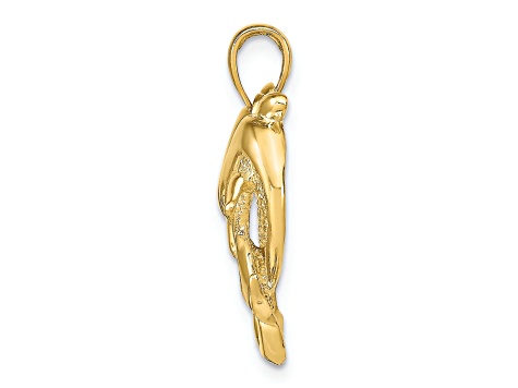 14k Yellow Gold Textured Dolphins Pendant