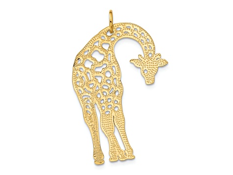 14k Yellow Gold Diamond-Cut and Satin Giraffe Pendant