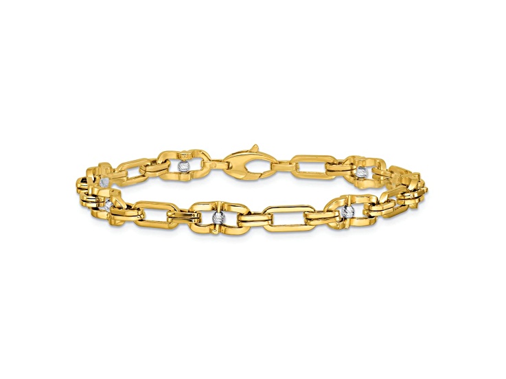 14K Two-tone Gold Polished Diamond-Cut 4.8mm Beaded Link Bracelet