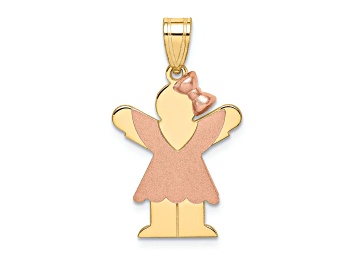 Picture of 14k Yellow Gold and 14k Rose Gold Satin Small Girl with Bow on Right Charm