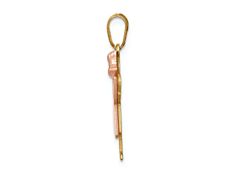 14k Yellow Gold and 14k Rose Gold Satin Small Girl with Bow on Right Charm