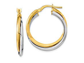 14K Yellow Gold and 14K White Gold 1" Polished Double Hoop Earrings