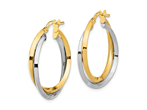 14K Yellow Gold and 14K White Gold 1" Polished Double Hoop Earrings