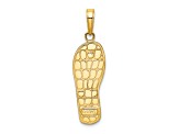 14K Yellow Gold with White Rhodium 3D Enameled Flowers On Green Flip Flop Pendant