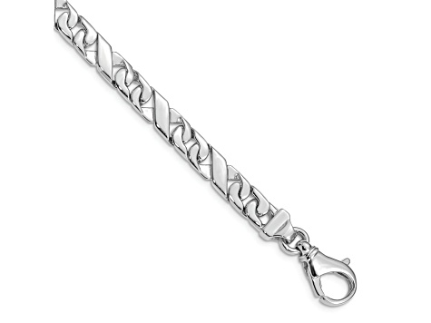 Rhodium Over 10k White Gold 6.7mm Hand Polished Fancy Link Bracelet