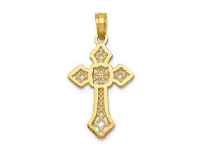 10K Yellow Gold Polished Cross with Lace Center and Arrow Tips Pendant