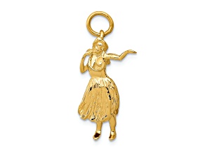 14k Yellow Gold 3D and Textured Hula Dancer Charm Pendant