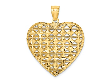 Picture of 14k Yellow Gold 3D Cut-out Diamond-Cut Puffed Heart Pendant