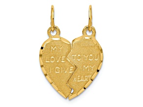 14k Yellow Gold Brushed and Diamond-Cut Break Apart My Love To You I Give My Heart Charm