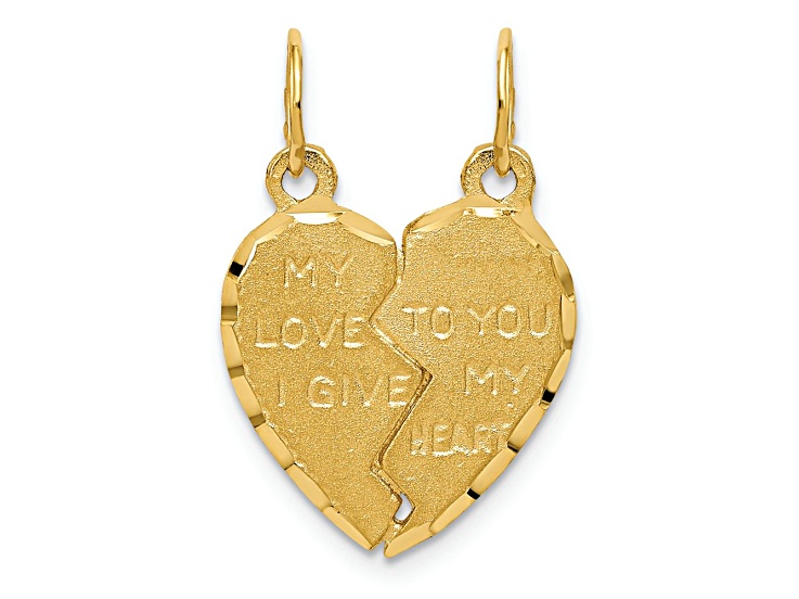 14k Yellow Gold Brushed and Diamond-Cut Break Apart My Love To You I Give My Heart Charm