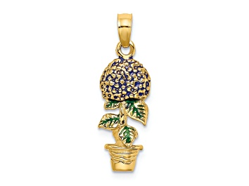 Picture of 14k Yellow Gold 3D Enameled Lavender Hydrangea Flowers In Pot Charm