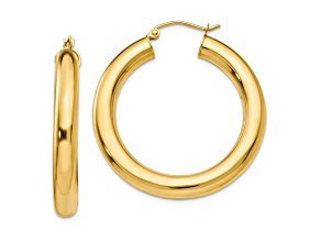 14k Yellow Gold 1 3/8" Polished Tube Hoop Earrings