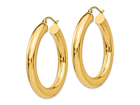 14k Yellow Gold 1 3/8" Polished Tube Hoop Earrings