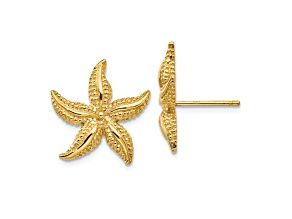 14K Yellow Gold Textured Starfish Stud Earrings